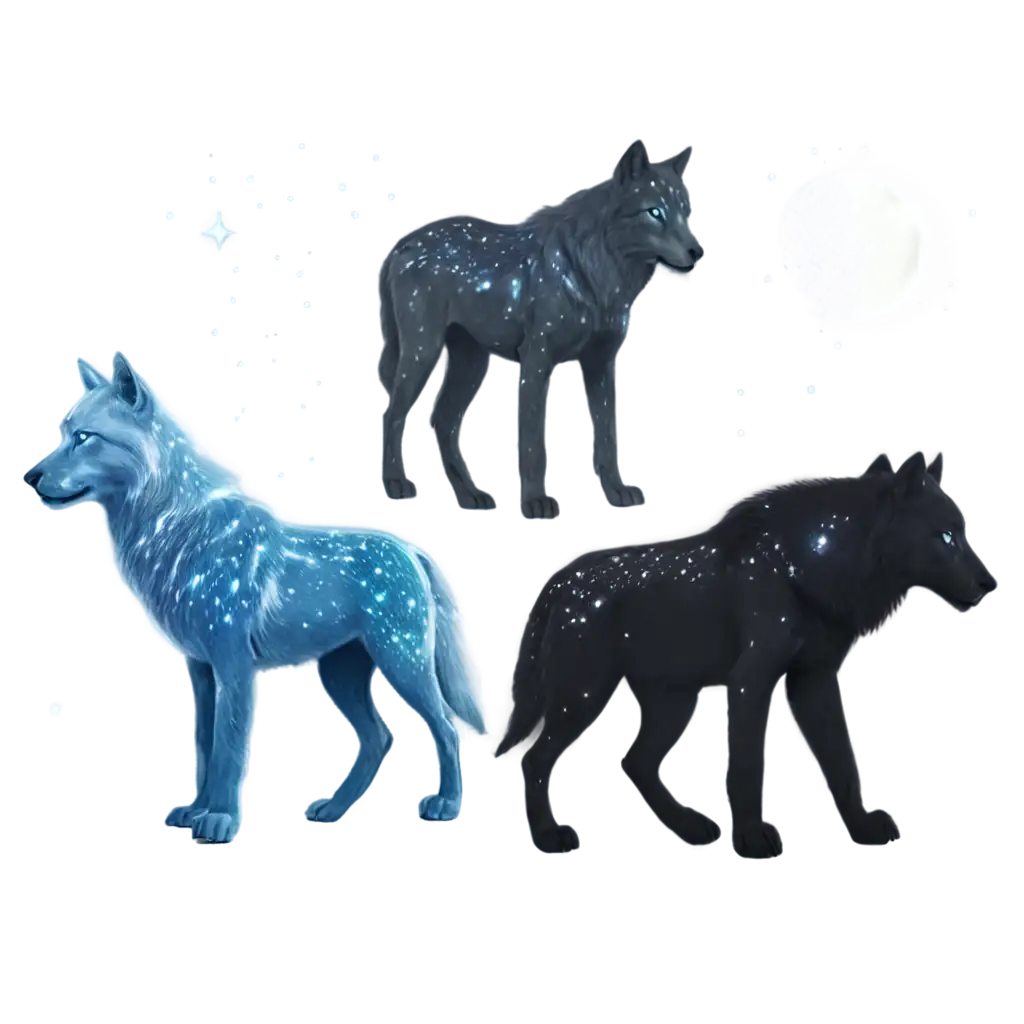 Glowing constellation animals (e.g., wolves, lions) with starry fur and nebula eyes.