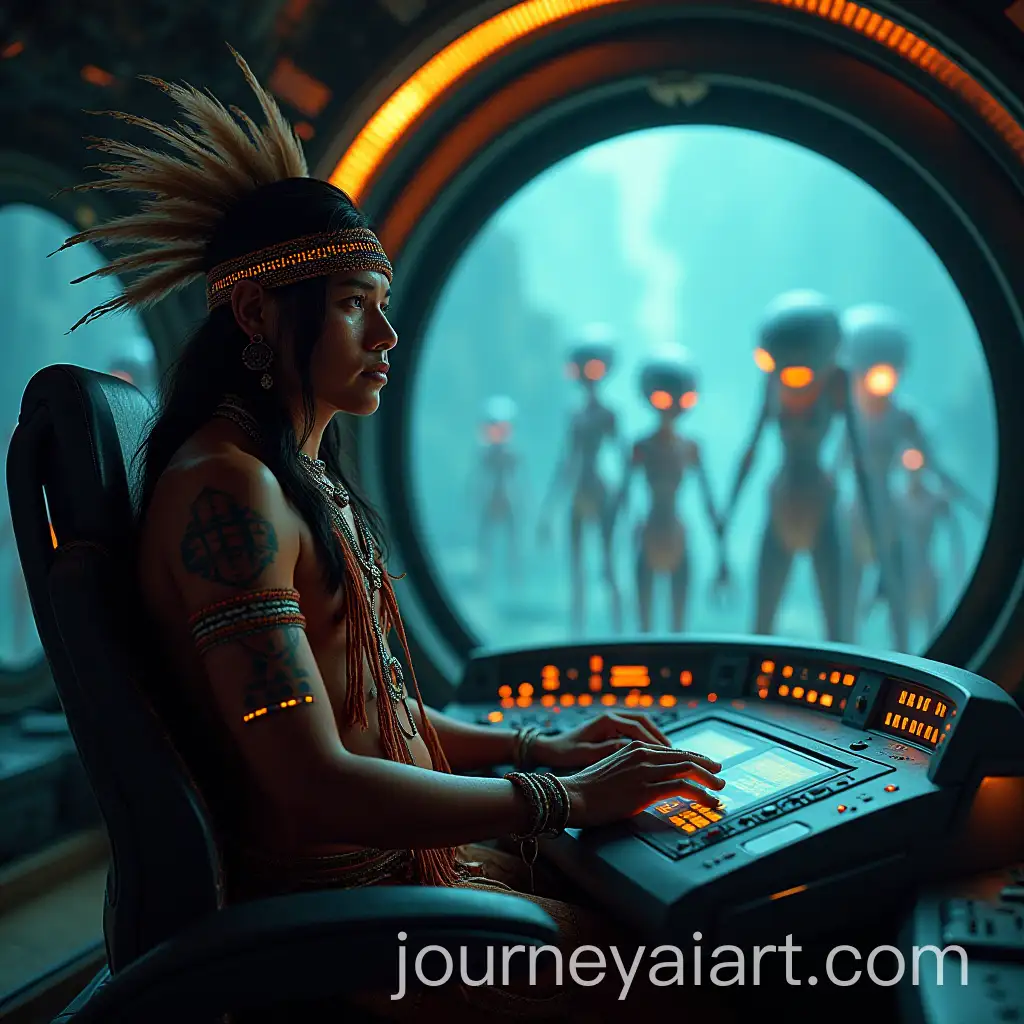 Indigenous-Shaman-Piloting-Futuristic-Spaceship-Contacting-Extraterrestrials