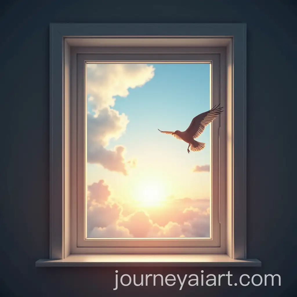 Logo-with-Window-Opening-to-Shiny-Sky-and-Bird-Flying-Away