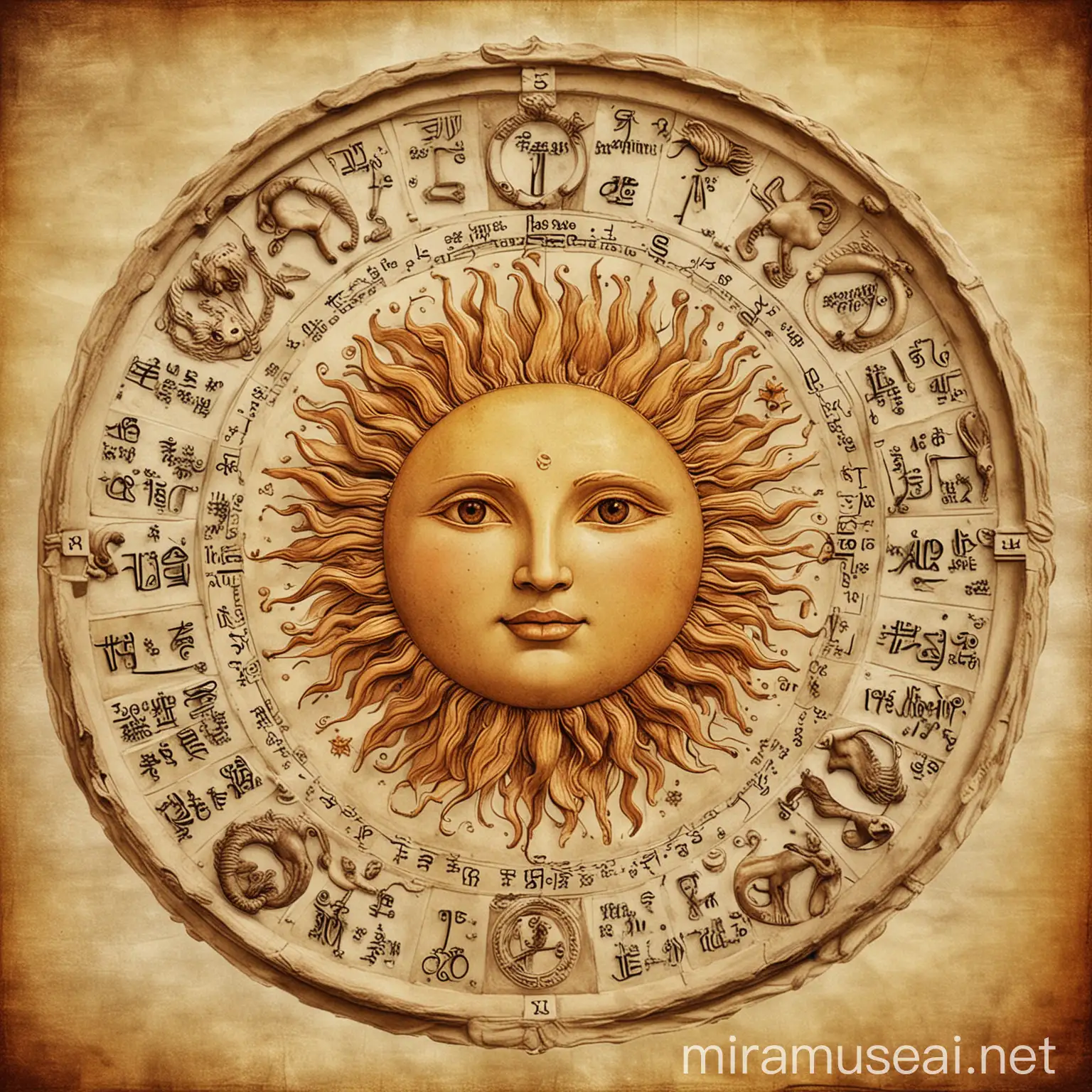 Sun Zodiac Symbol with Celestial Background