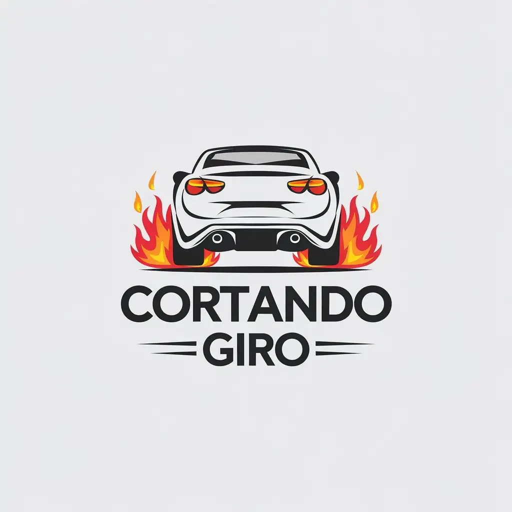 LOGO Design for Cortando Giro Minimalistic Car with Rear Wheels on Fire Symbol for Automotive Industry