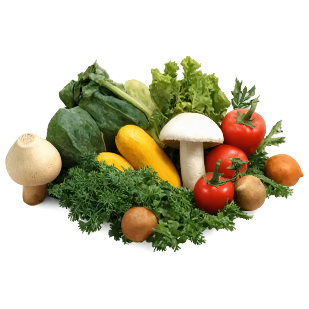 Fresh-Fruits-Vegetables-Greenery-and-Mushrooms-PNG-Image-for-Creative-Use