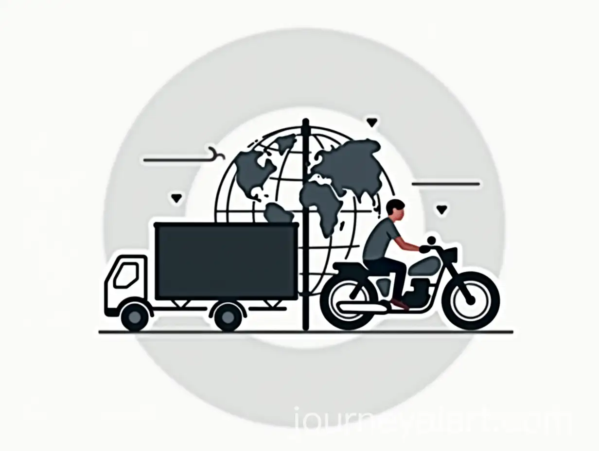 Stylized-Motorcycle-Truck-with-Globe-and-Speed-Lines-for-International-Business