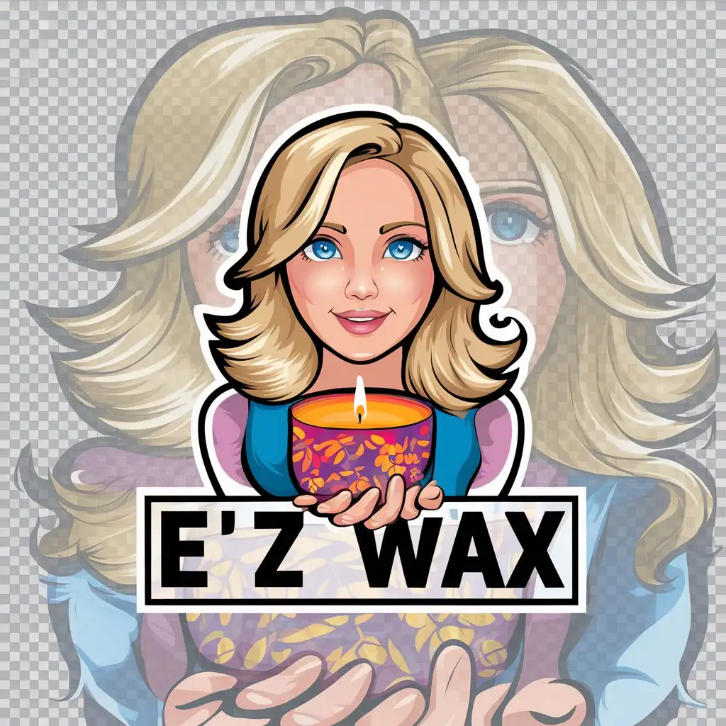 LOGO Design for Ez Wax Blonde Girl with Blue Eyes Holding Colourful Candle Theme