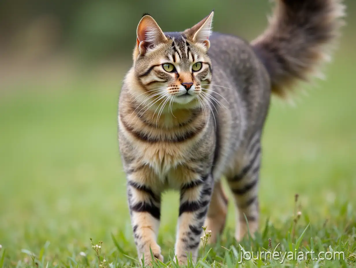 Confident-Cat-Standing-Calmly-with-Curved-Tail-in-Natural-Light