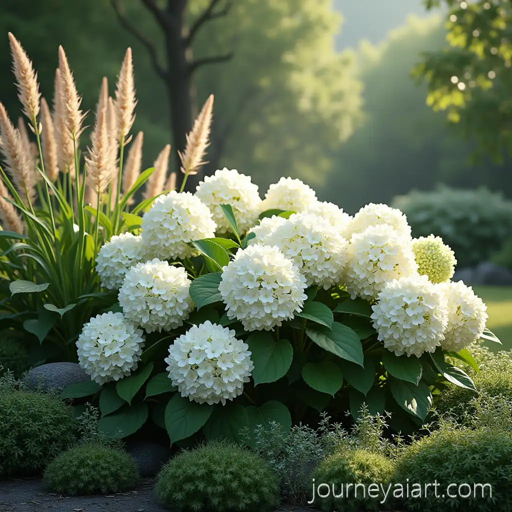 Harmonious-Landscape-with-Hydrangeas-Pennisetum-and-Hostas-in-Natural-Lighting