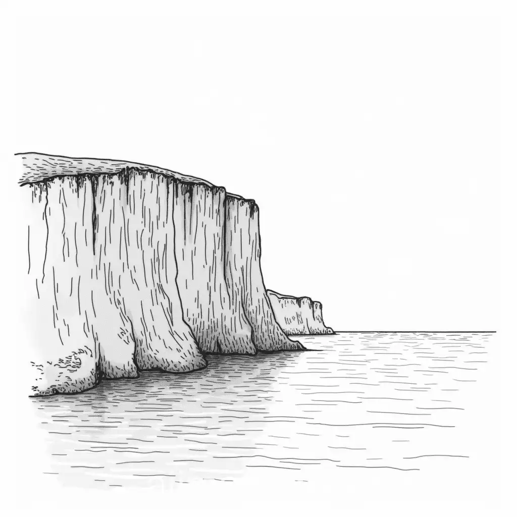 Black-Sketch-of-Bay-of-Somme-with-Chalk-Cliffs-on-Transparent-Background