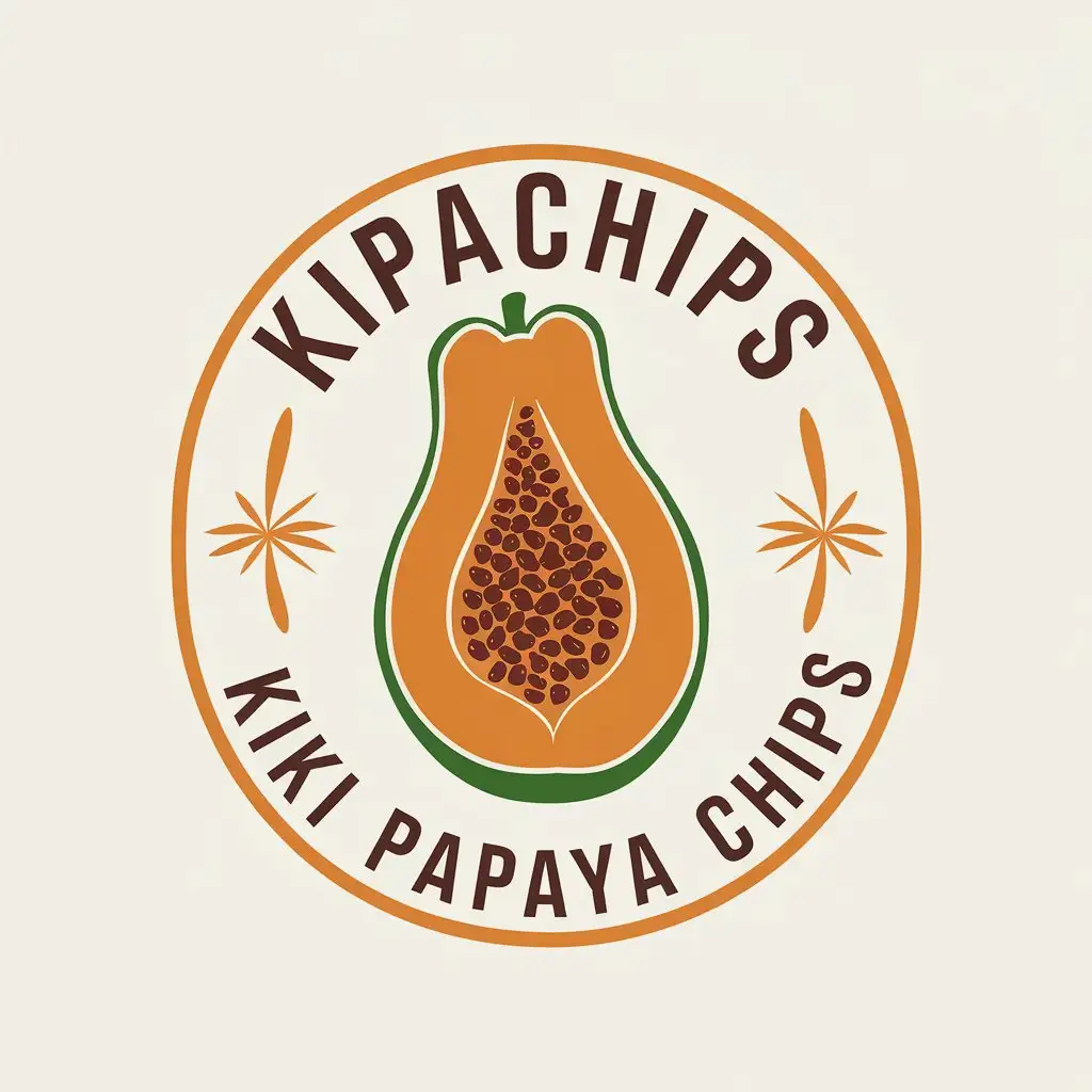 a vector logo design,with the text "KiPaChips, Kiki Papaya Chips", main symbol:Papaya,Moderate,clear background