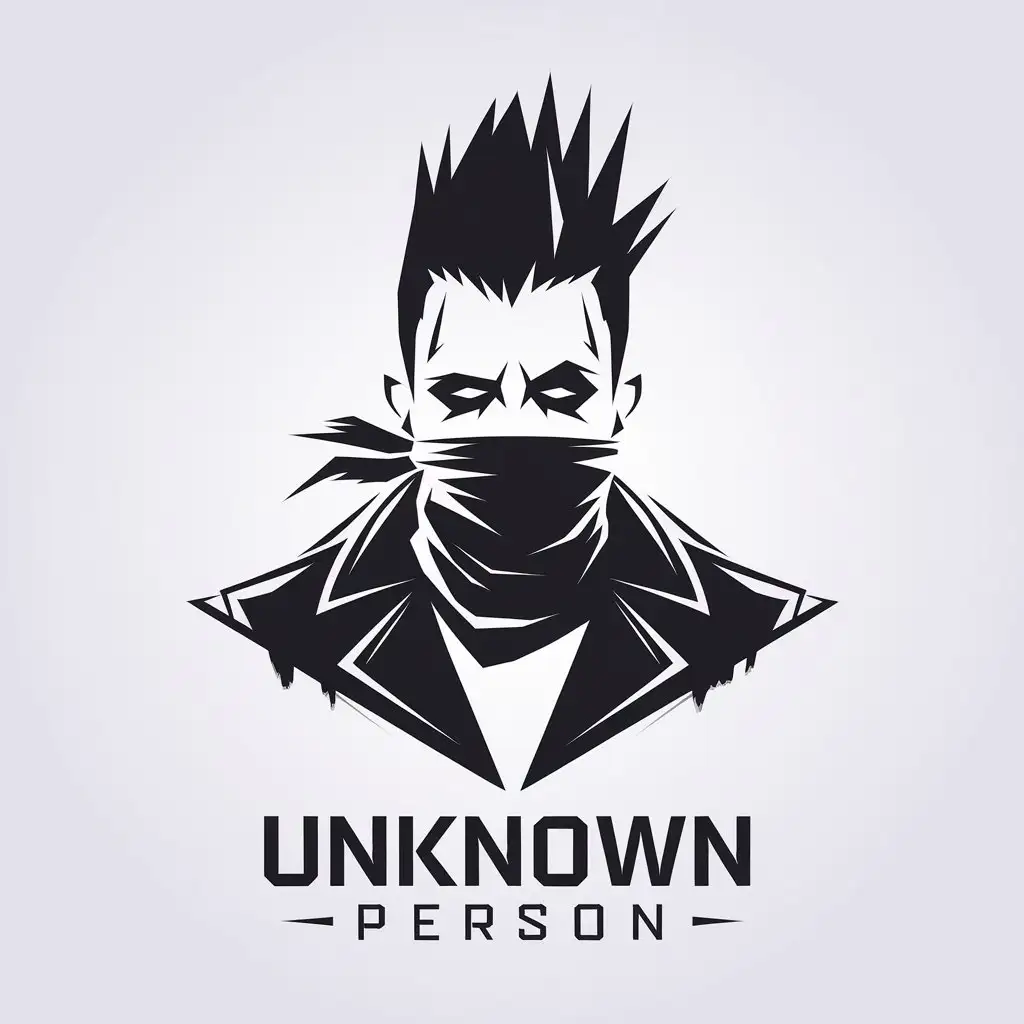 LOGO Design for Unknown Person Russian Punk Outfit Head with Scarf Street Gang Hair Minimalistic Black White