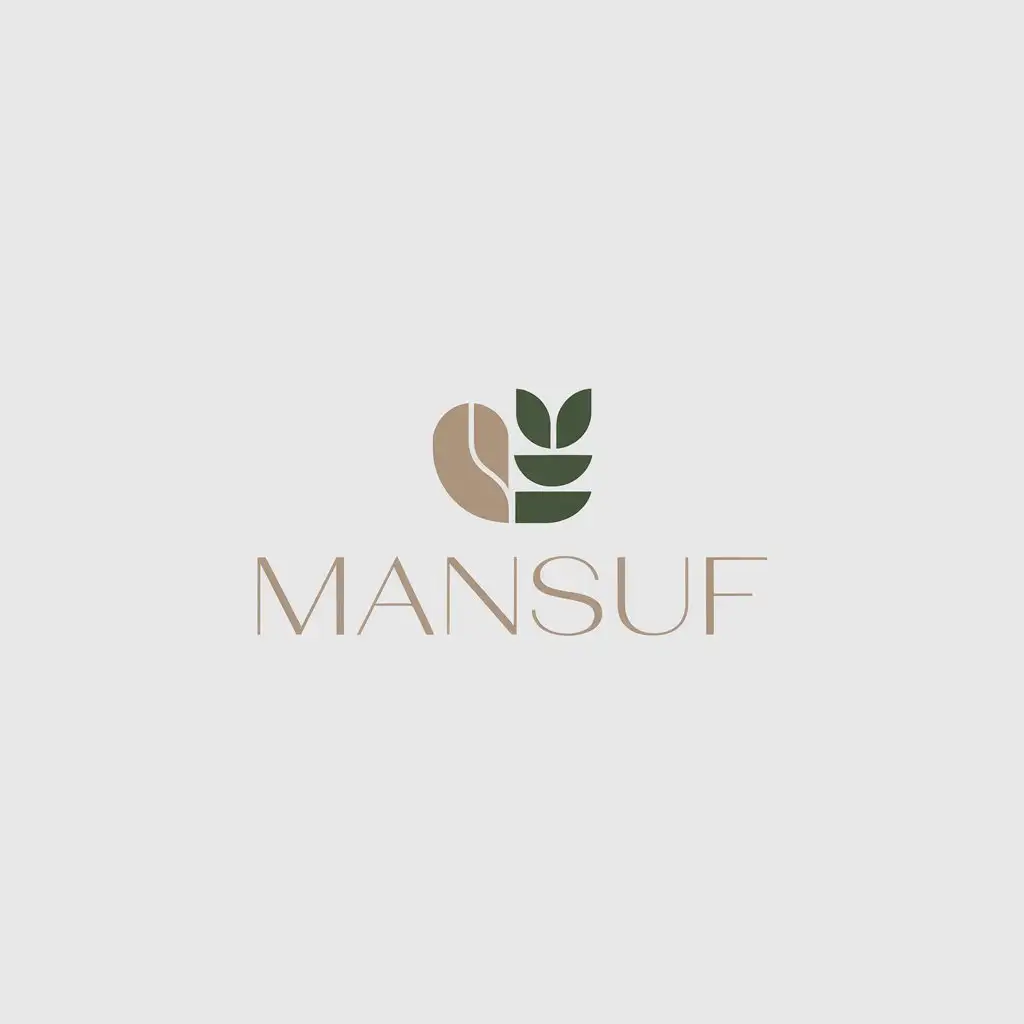 LOGO Design for MANSUF Minimalistic with Abstract Leaf in Earthy Green Beige Tones