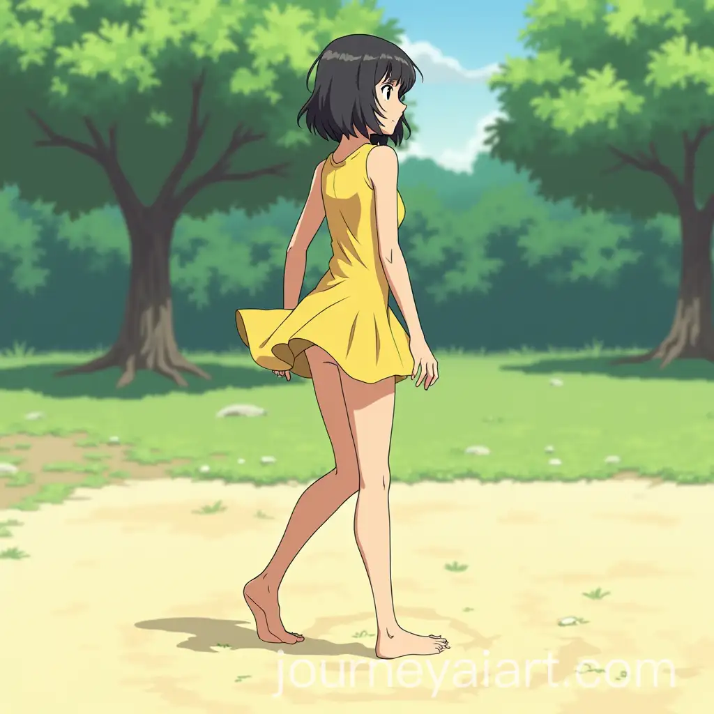 Shinobu-Oshino-Playing-in-a-Park-with-Sand-Full-Body-Side-View