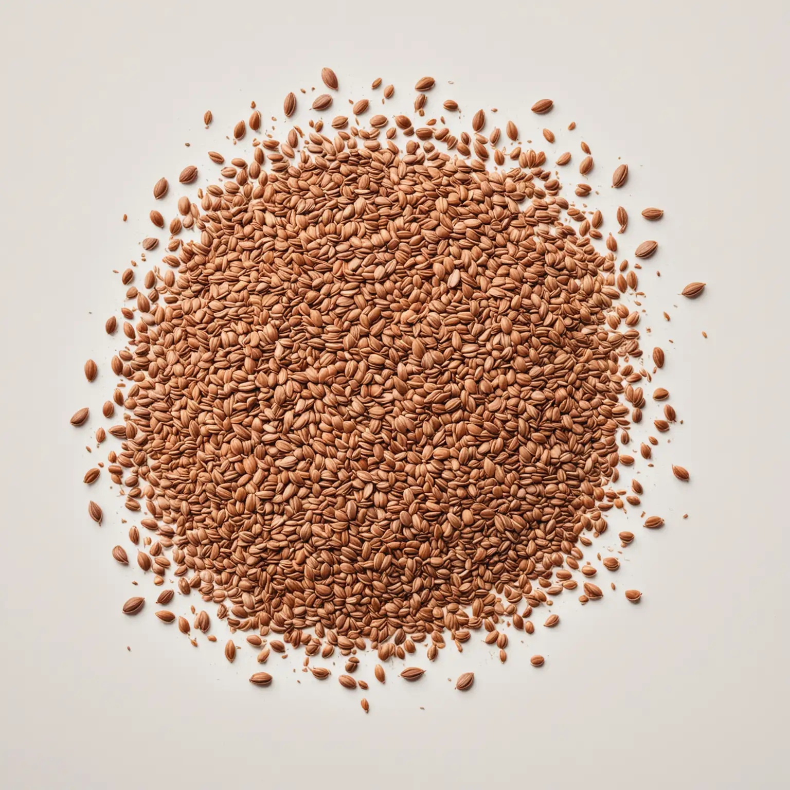 view strictly from above: flax seeds scattered on a white background