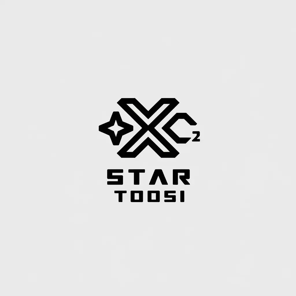 a vector logo design,with the text "STAR TOOSI", main symbol:xing  CO2,Minimalistic,be used in tech industry,clear background