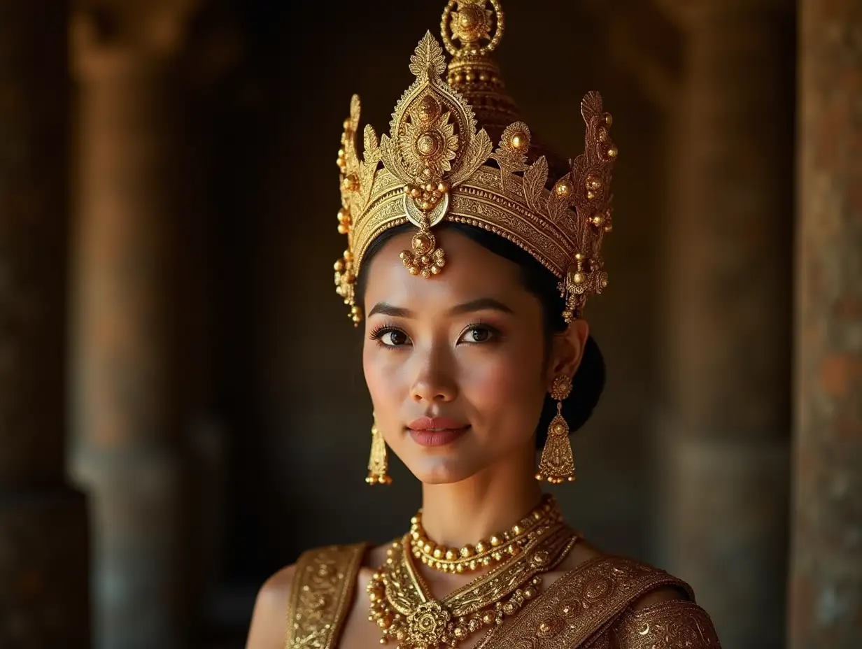 Beautiful-Cambodian-Woman-in-Ancient-Gold-Khmer-Empire-Crown