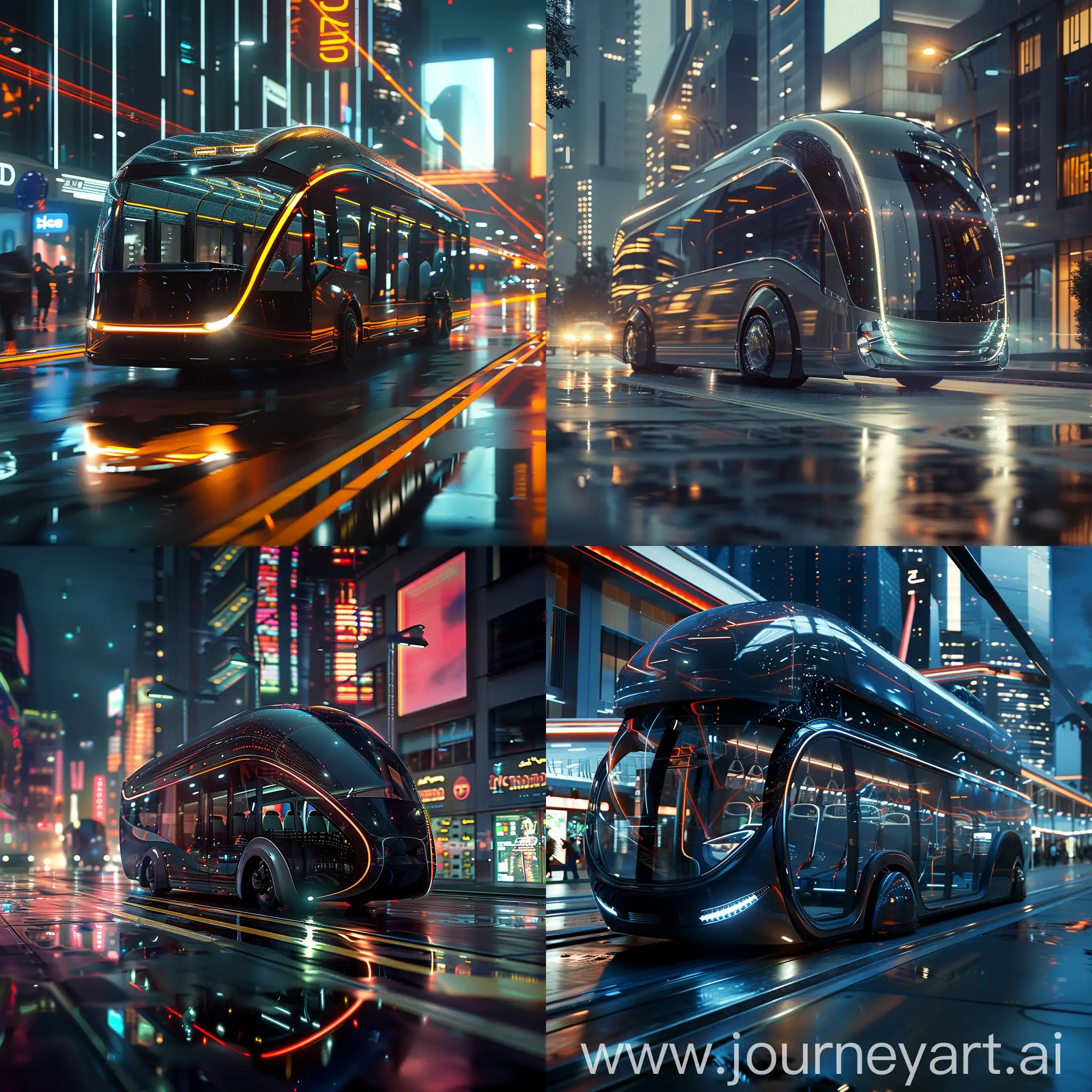 Futuristic-Bus-in-Urban-Cityscape-with-Glowing-LED-Lights