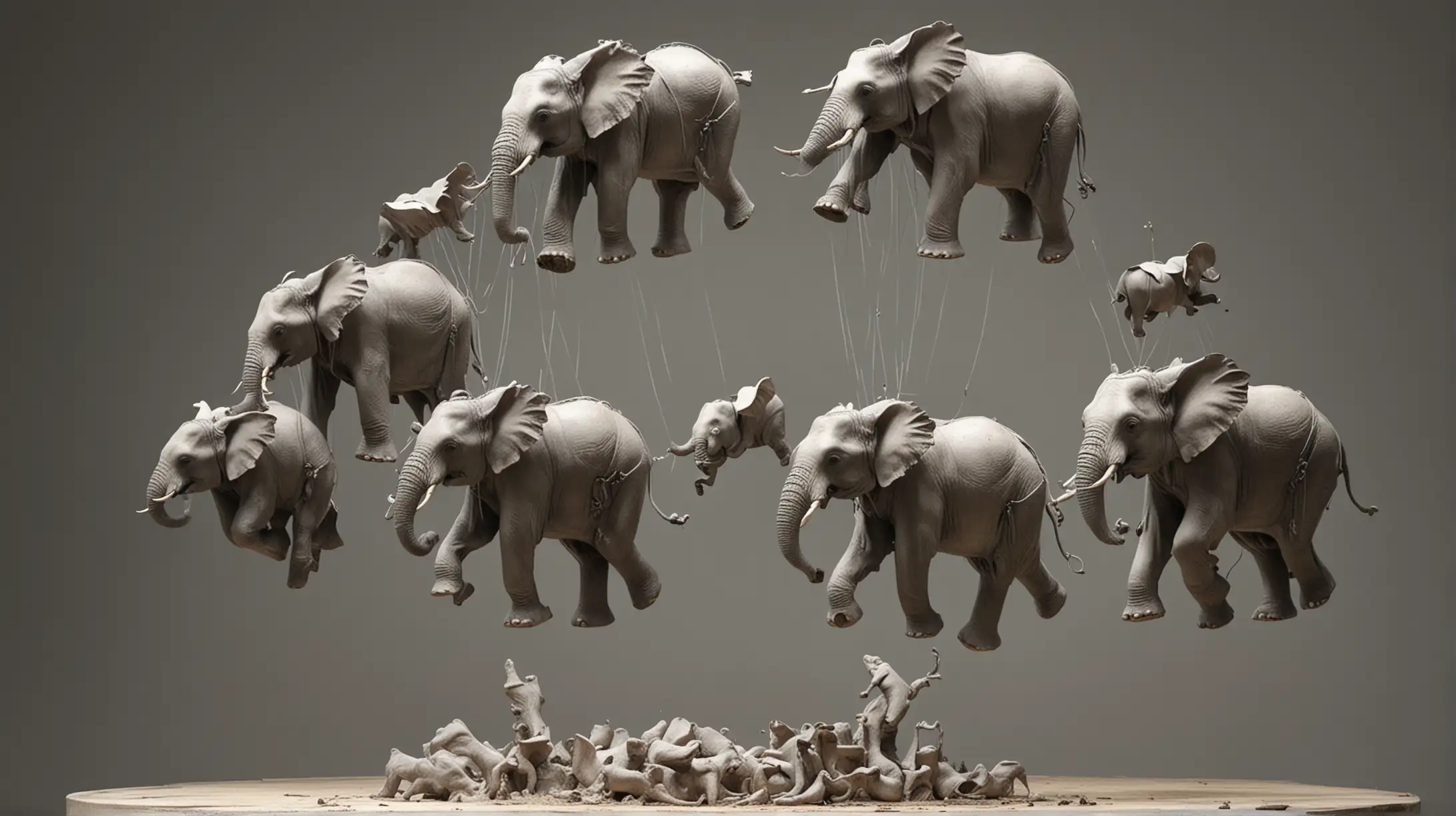 Sculpture of Flying Group of Elephants