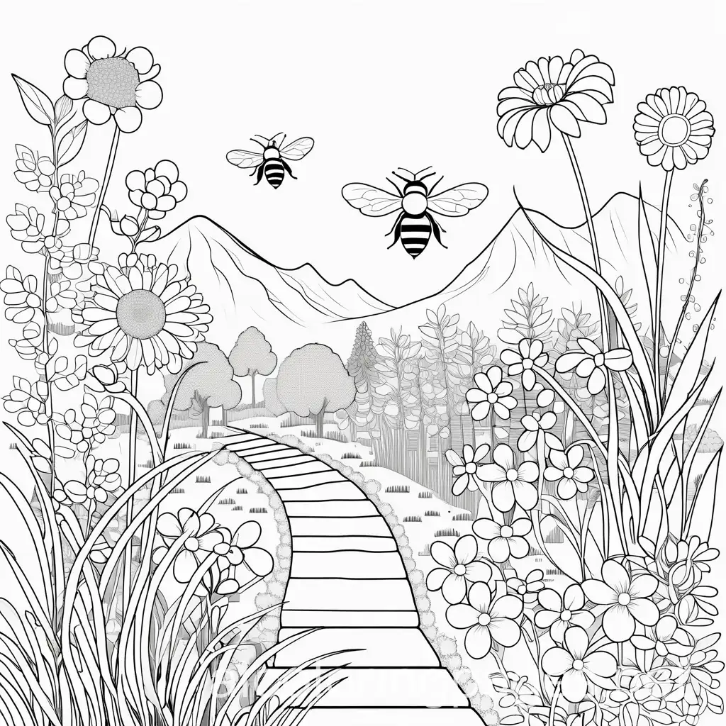 Bee-Coloring-Page-with-Garden-Scene