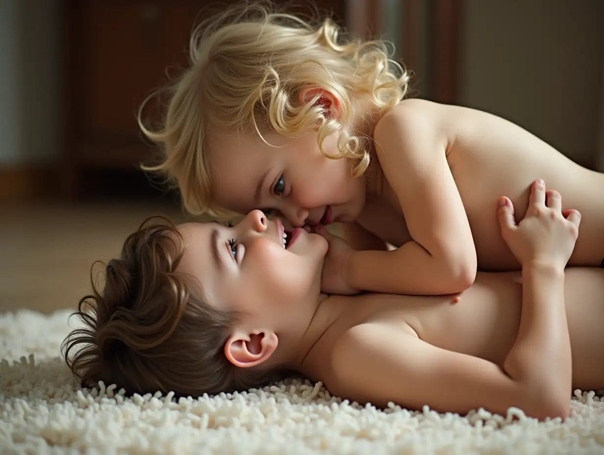 Boy-and-Girl-Lying-on-Rug-in-Playful-Pose