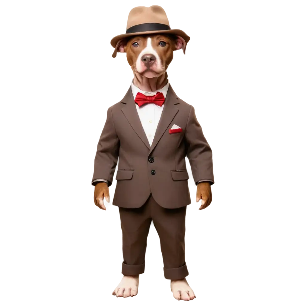 Anthropomorphic-Pit-Bull-Dog-in-Suit-with-Fedora-Hat-PNG-Image-for-Versatile-Applications