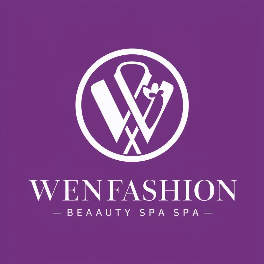 a vector logo design,with the text "Wenfashion", main symbol:Fashion symbol, elegant, fashionista/ I like the colors purple white and Lavender,complex,be used in Beauty Spa industry,clear background