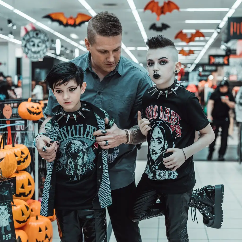 Gothic-Family-Shopping-at-Hot-Topic-with-Halloween-Decorations