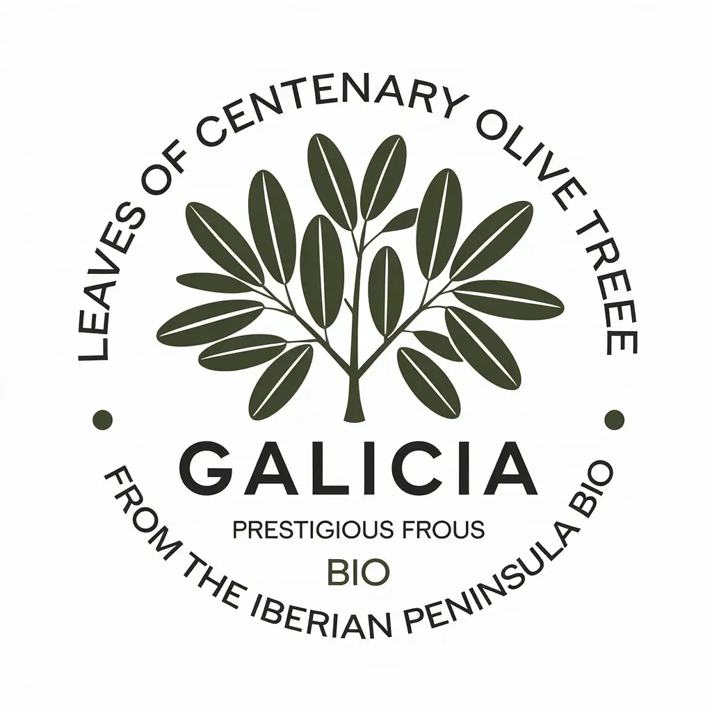 a vector logo design,with the text "Leaves of centenary olive tree Galicia prestigious from the Iberian Peninsula bio", main symbol:Leaves of olive,Moderate,clear background