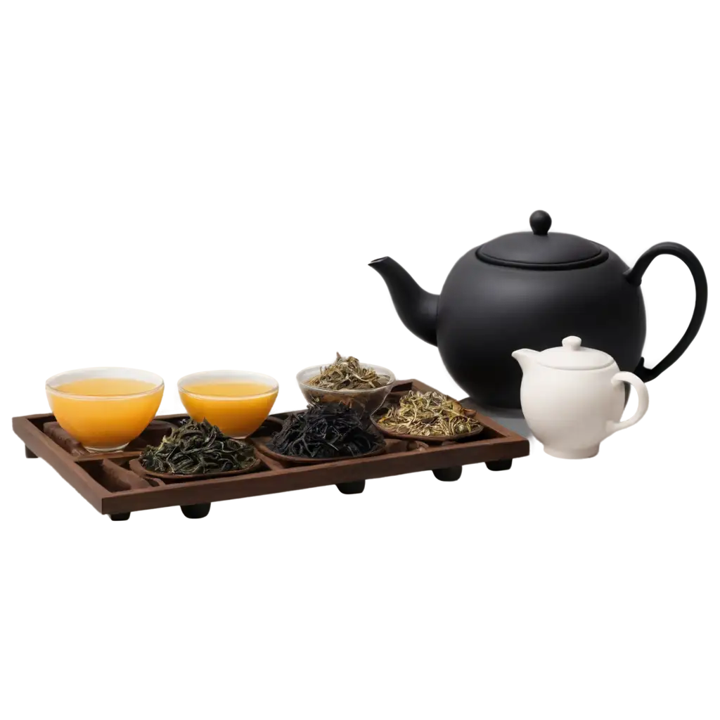 Enhance-Your-Dcor-with-a-PNG-Image-of-a-Tea-Set-on-a-Table-with-Various-Types-of-Herbal-Tea