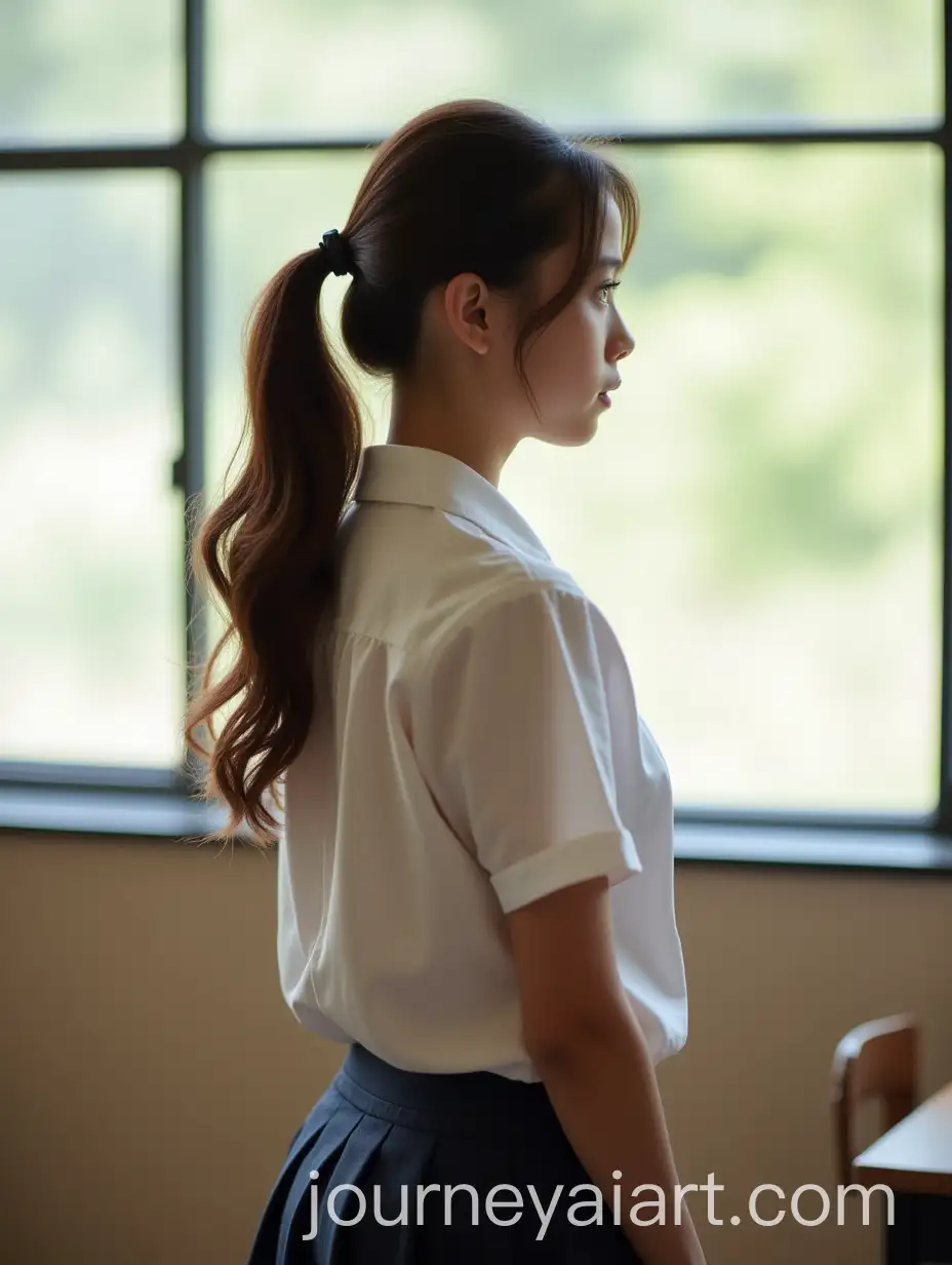 Female-Student-in-Classroom-with-Side-PonytailAI-Image-Prompt-Expansion-and-Wavy-Hair