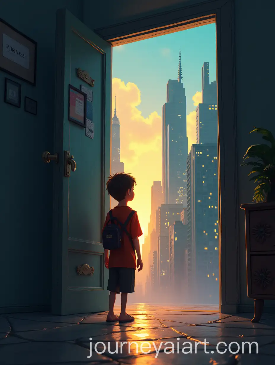 Doorman-Guiding-Boy-Through-the-Citys-Marvels