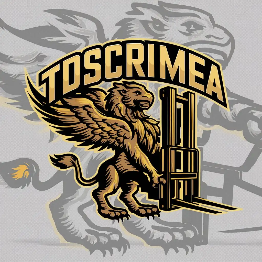 a logo design,with the text "Tdscrimea", main symbol:gryphon, forklift, black, yellow,complex,be used in Automotive industry,clear background