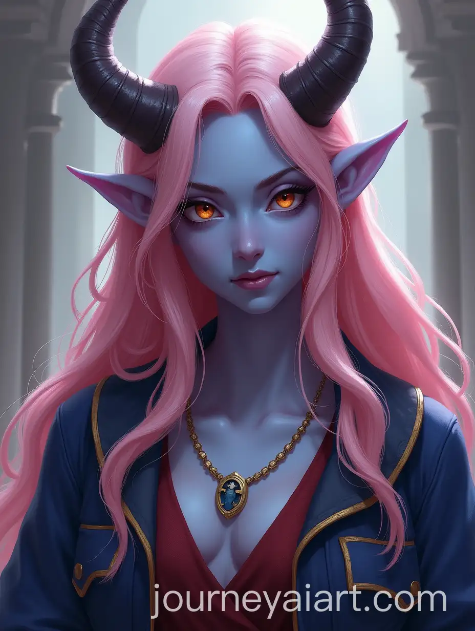 Portrait-of-Female-Tiefling-Sorcerer-with-Light-Pink-Hair-and-Academy-Clothes