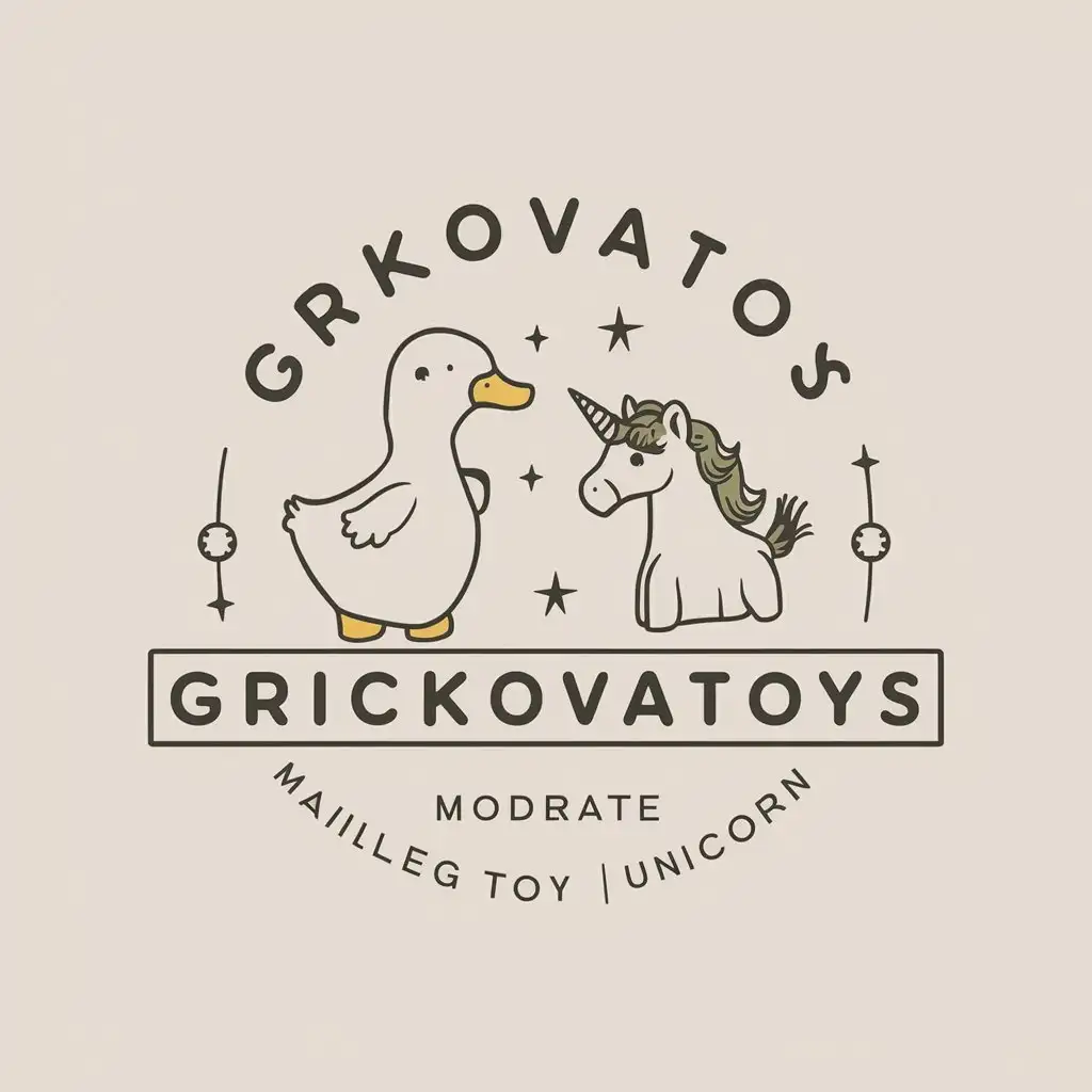 a vector logo design,with the text "GRICKOVATOYS", main symbol:duck toy, maileg, soft toy, unicorn,Moderate,clear background