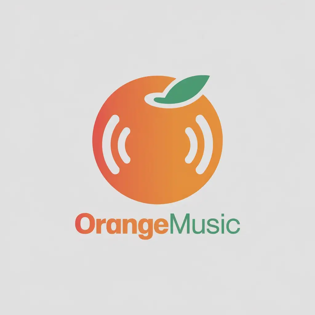 LOGO Design for Orangemusic Orange Fruit with Speaker Waves and Gradient Orange Background