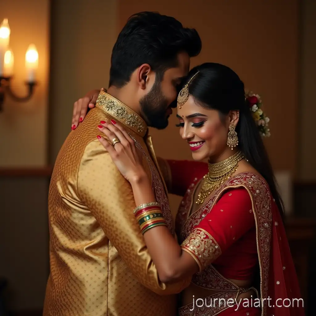 Bengali-bride-in-traditional-settingHyperRealistic-Bengali-Bride-Hugging-Husband-in-Traditional-Wedding-Setting