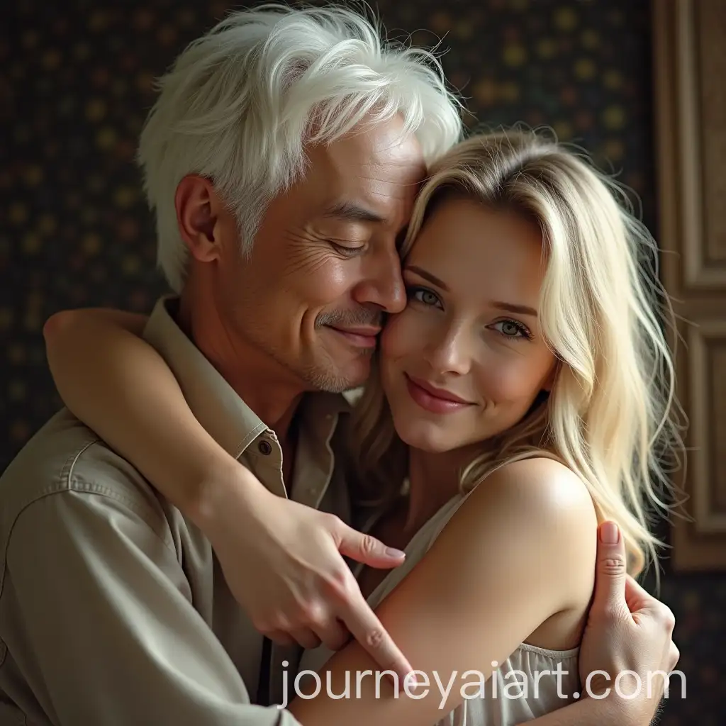 Japanese-Man-with-White-Hair-Embracing-Blonde-Woman-in-a-Warm-Hug