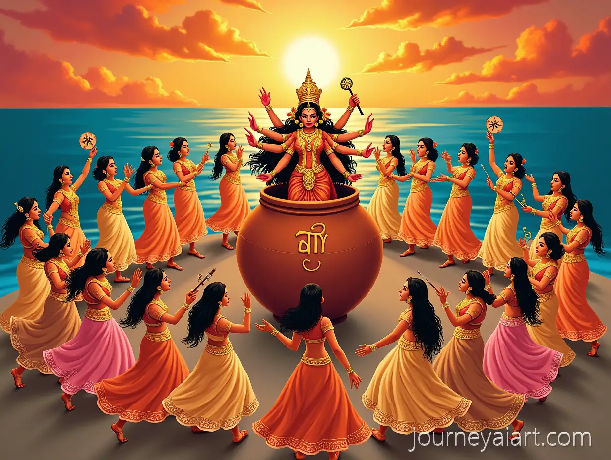 VibrantBatukamma-festival-celebration-Celebration-of-Batukamma-Festival-with-Traditional-Dance-and-Lord-Durga-Deity