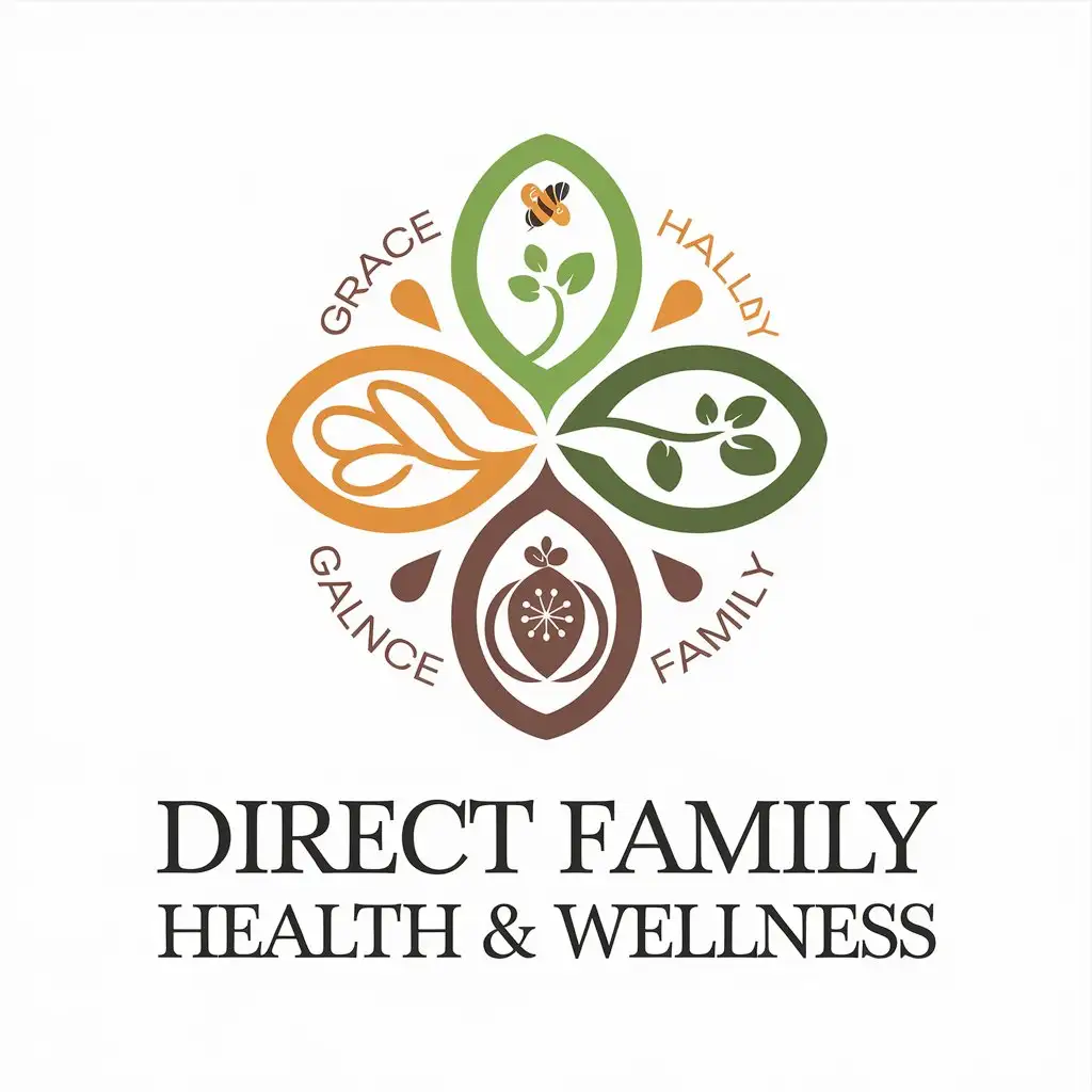 LOGO Design for Direct Family Health Wellness Vector Design Featuring Grace Harmony Balance Life Garden Family and Bee Elements