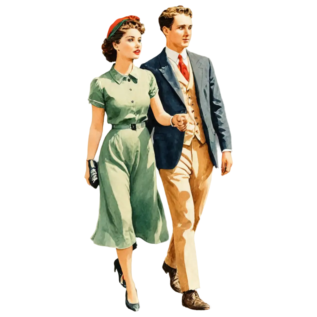 Watercolor-Vintage-Couples-Walking-PNG-Image-Romantic-Nostalgia-in-Digital-Art