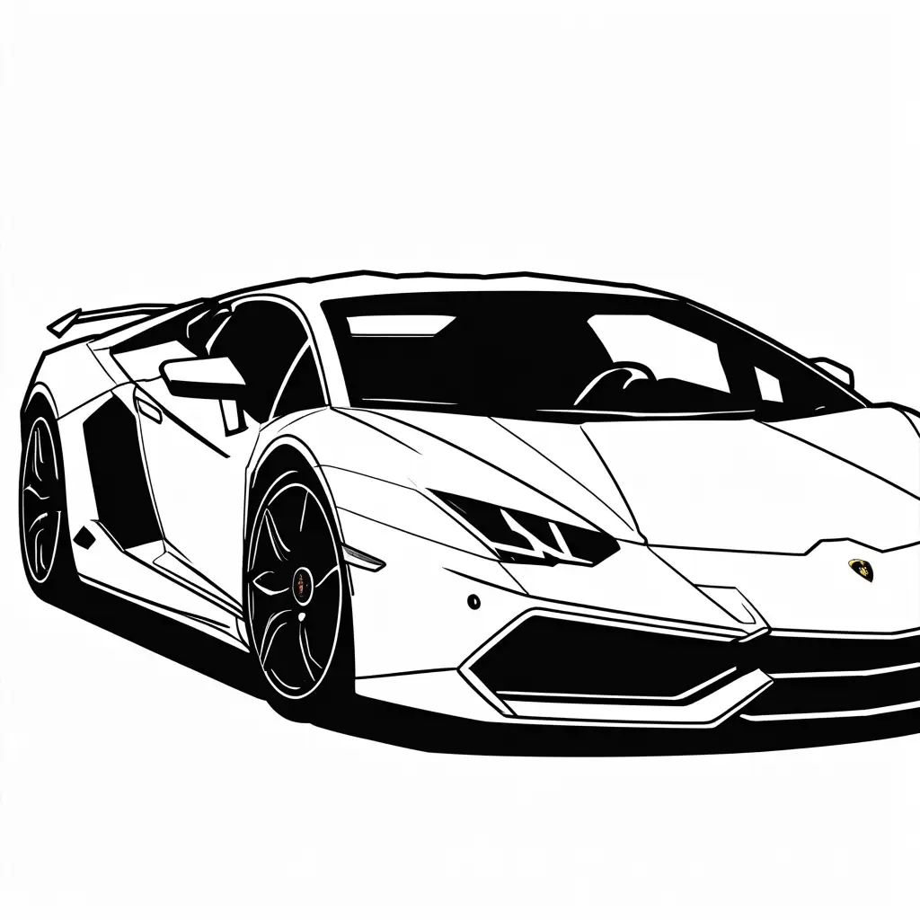 lamborghini, car, Coloring Page, black and white, line art, white background, Simplicity, Ample White Space. The background of the coloring page is plain white to make it easy for young children to color within the lines. The outlines of all the subjects are easy to distinguish, making it simple for kids to color without too much difficulty