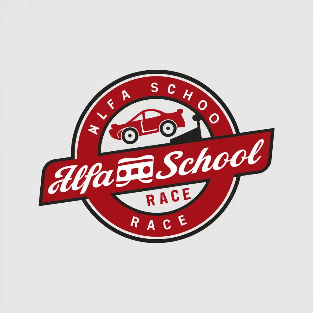 LOGO Design For Alfa School Race Racing Car and Finish Flag Vector Design