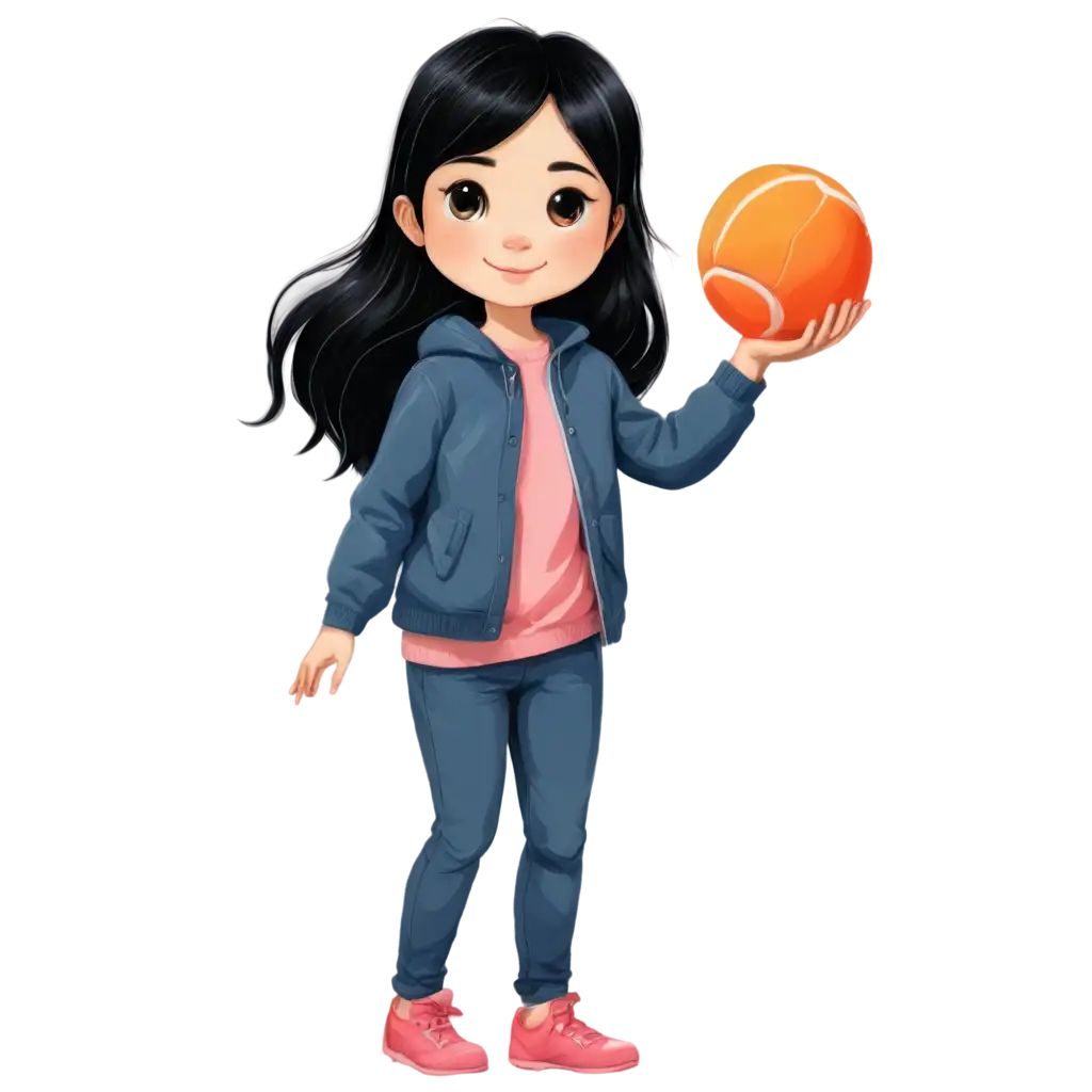 Cute-Little-Girl-with-Black-Hair-and-Ball-HighQuality-PNG-Image-for-Multiple-Applications