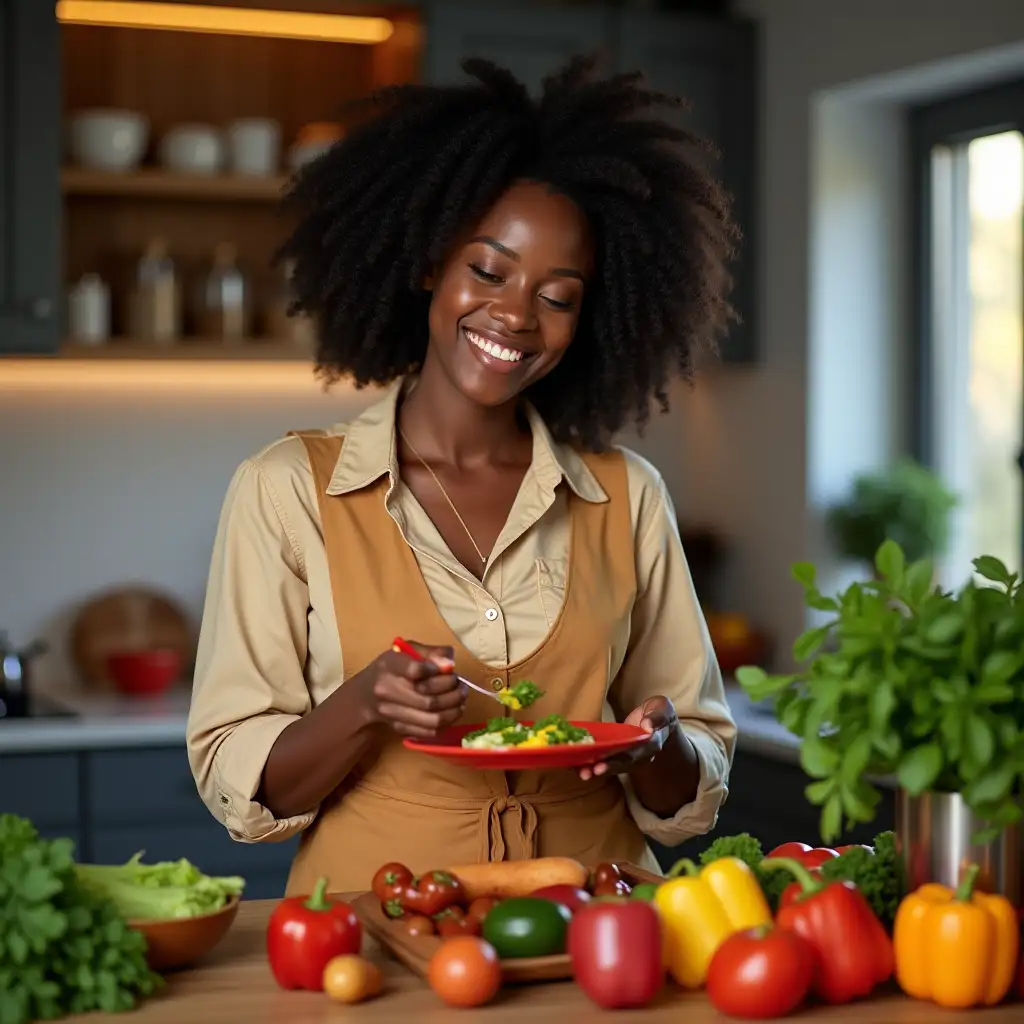 Stylish-Black-Woman-Preparing-a-Colorful-Meal-in-Modern-Kitchen