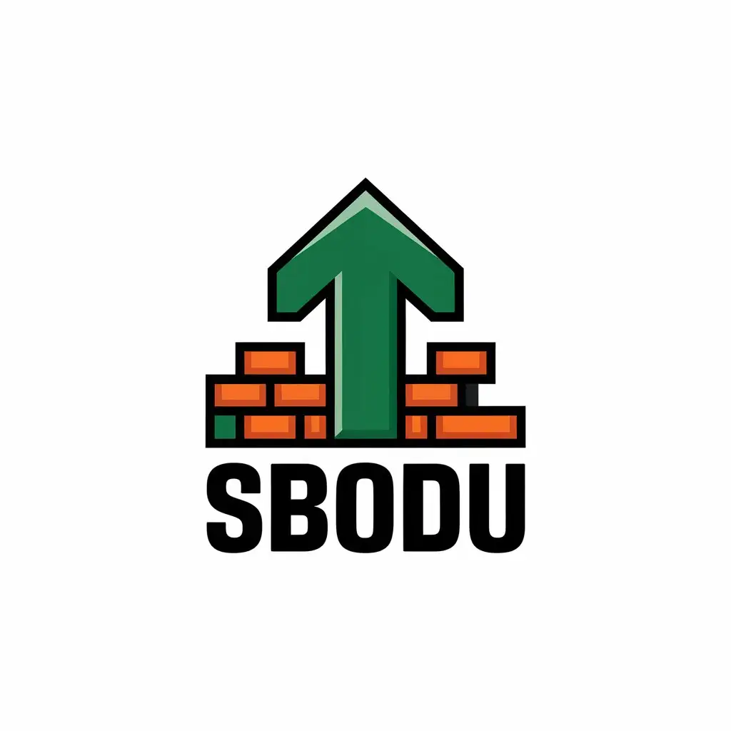 LOGO Design for SBODU Green and Orange Arrow Up with Bricks Theme