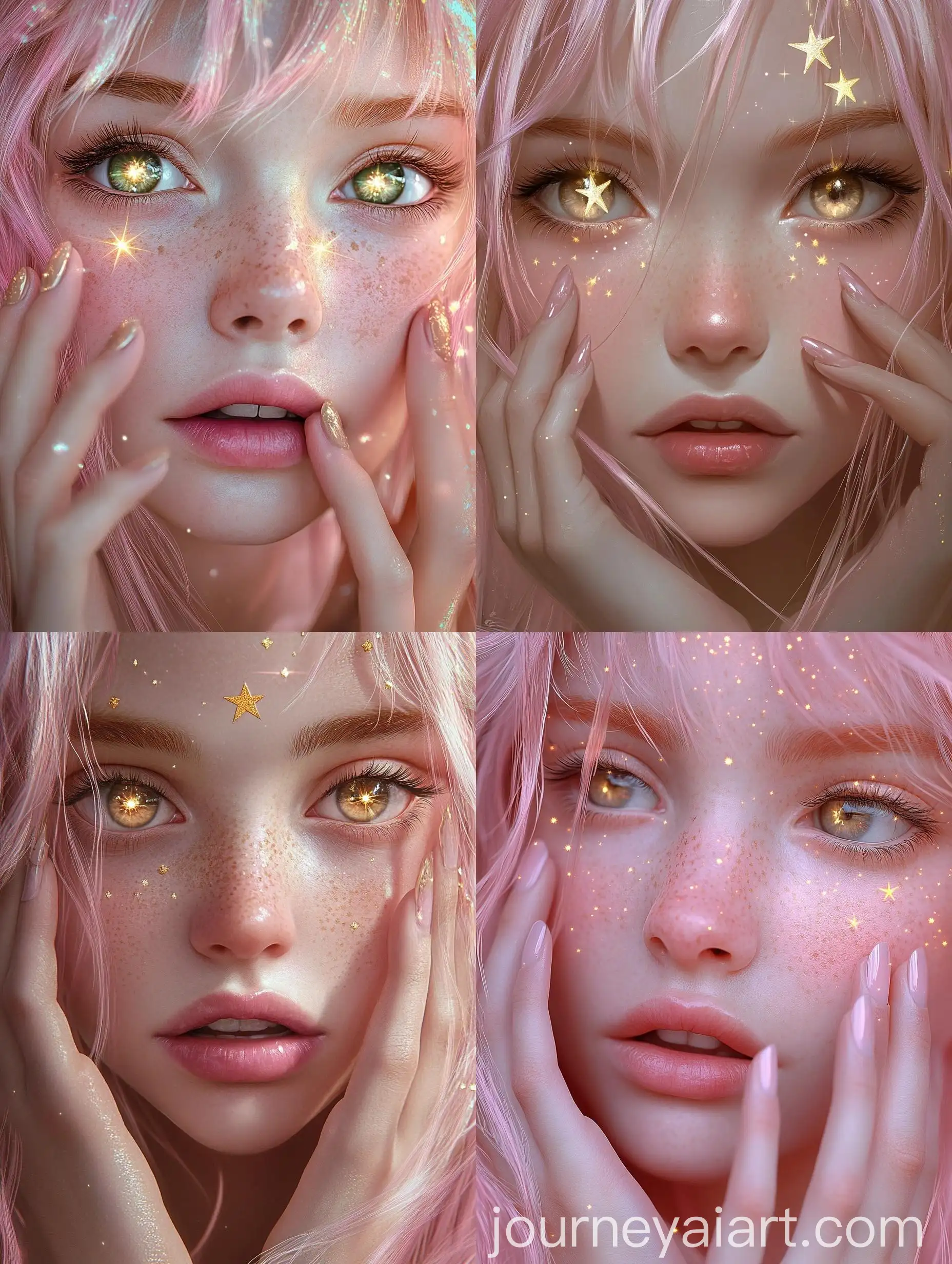 Surreal-Fantasy-Portrait-of-a-Girl-with-Pink-Hair-and-Golden-Stars