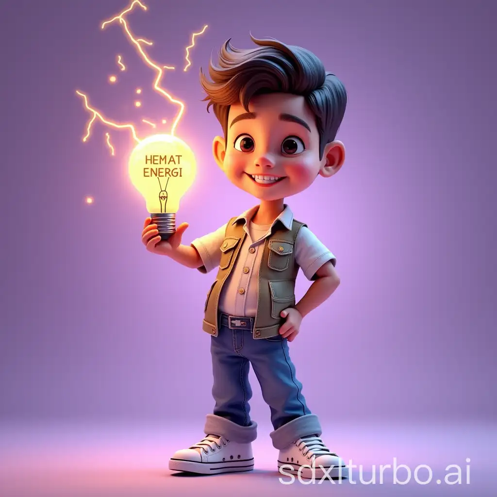 CowboyClad-6YearOld-Boy-with-Light-Bulb-and-HEMAT-ENERGI-in-4D