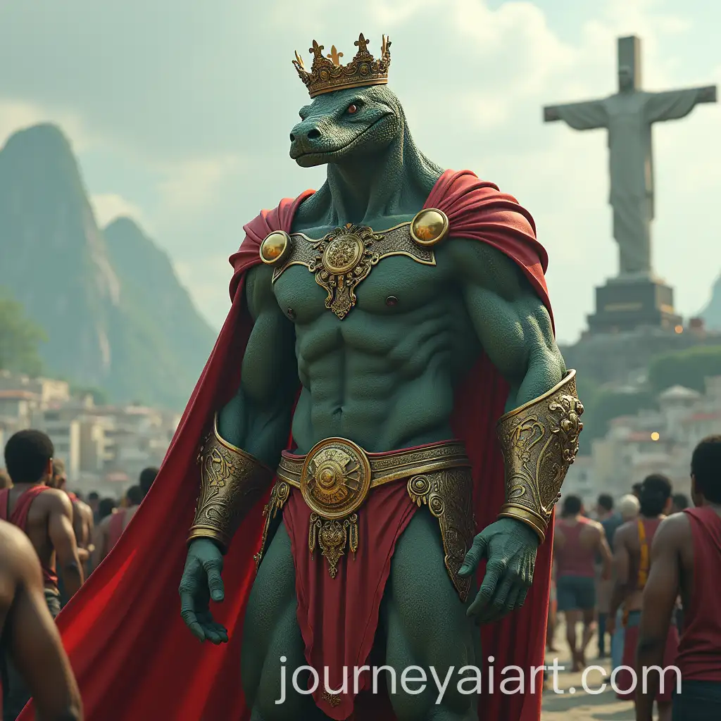 Hyperrealistic-Muscular-King-Humanoid-with-Snake-Head-in-Rio-de-Janeiro