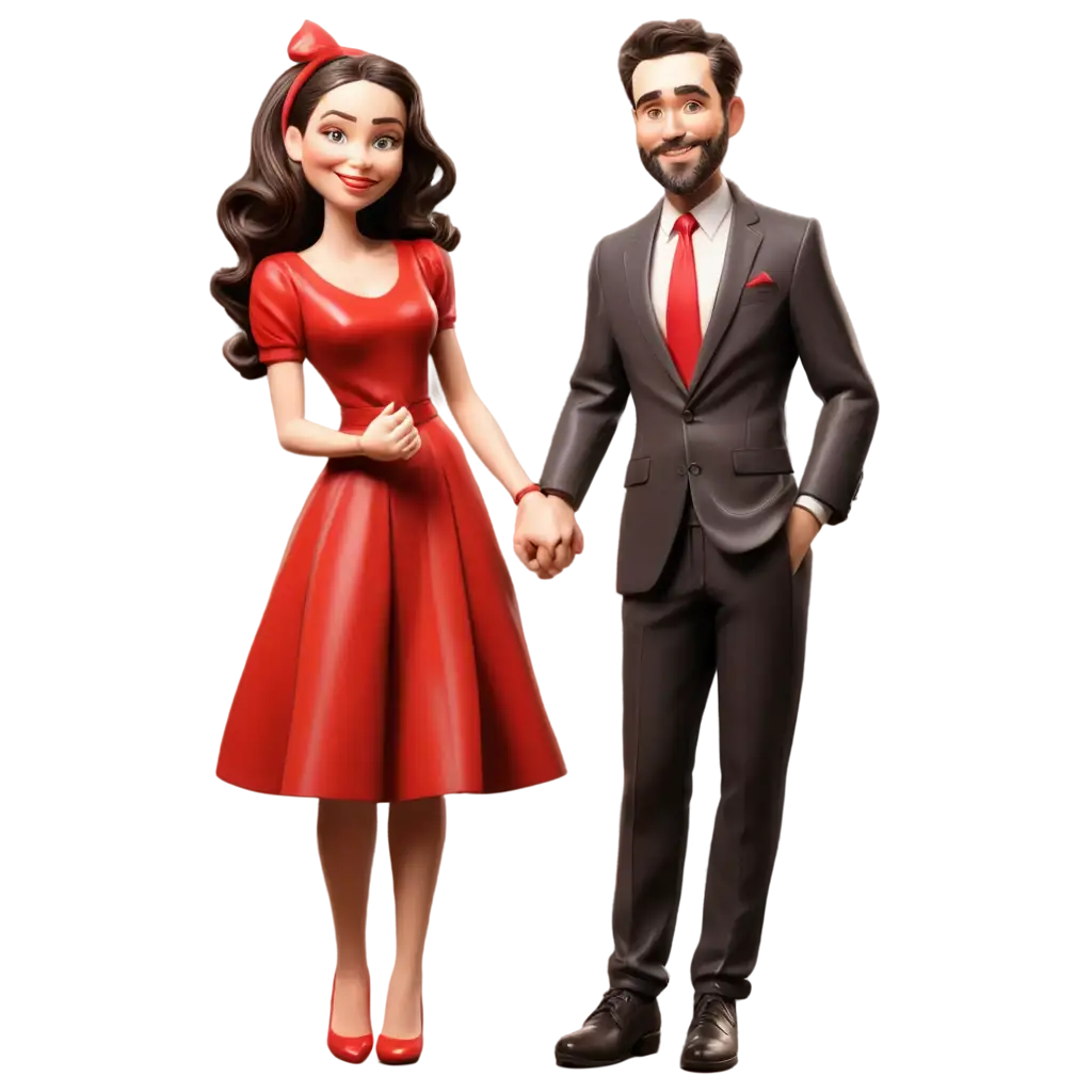 PNG-Image-Red-Frock-Caricature-Couple-Holding-Hands-Together