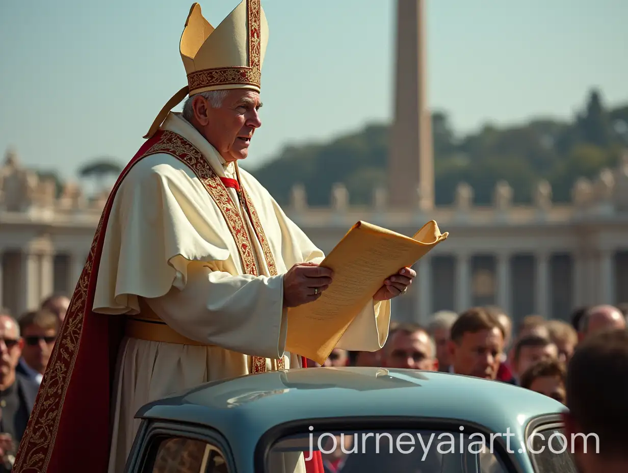 PopeAI-Image-Prompt-Expansion-Prevost-Reading-Parchment-to-Crowd-from-Car-Roof