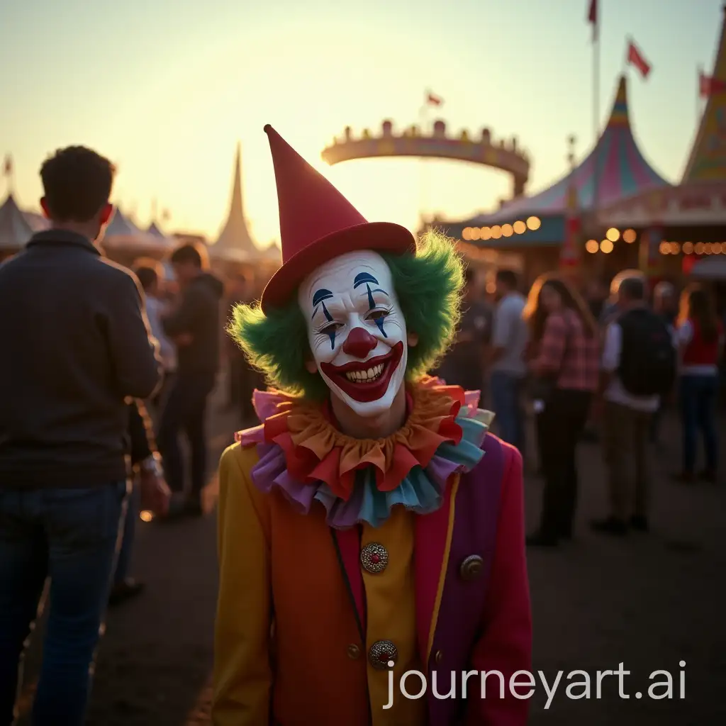 Crying-Clown-in-a-Bustling-Fair-at-Sunset