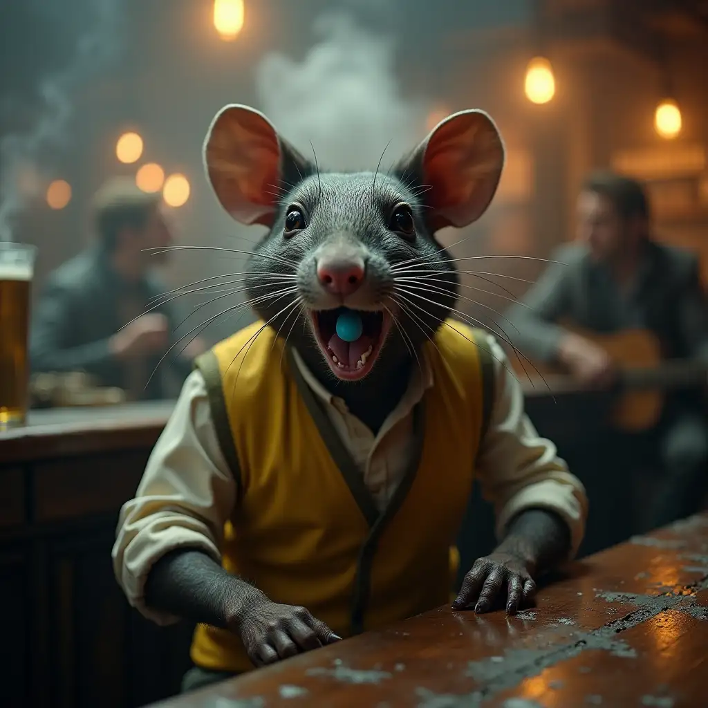 Humanoid-Figure-with-Rat-Head-in-Crowded-English-Pub